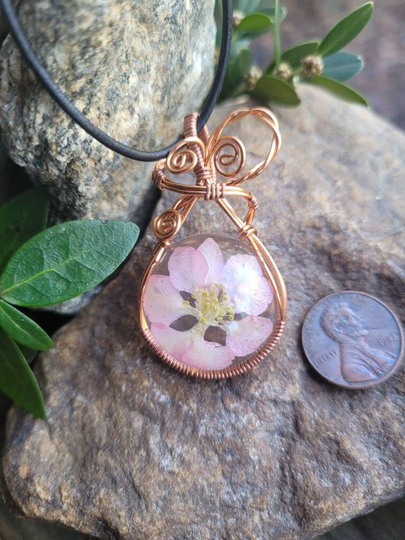Real Flower Pendant, One Of A Kind, Handcrafted, Copper Wire Wrapping, Nature Lover, Valentines Day Gifts For Her, Delicate Jewelry