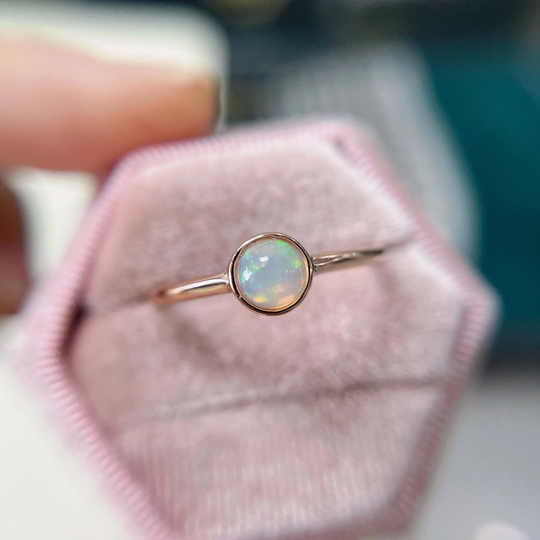 Round 5mm White Natural Opal, October Birthstone Rose Gold Ring, Sterling Silver Simple Delicate Birthday Gift, Promise Ring