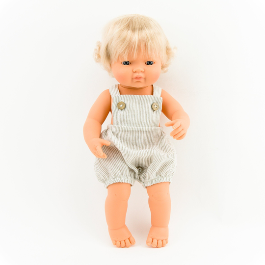 Miniland Doll Romper, Linen 38 cm 15 Inch Beige Stripes Romper