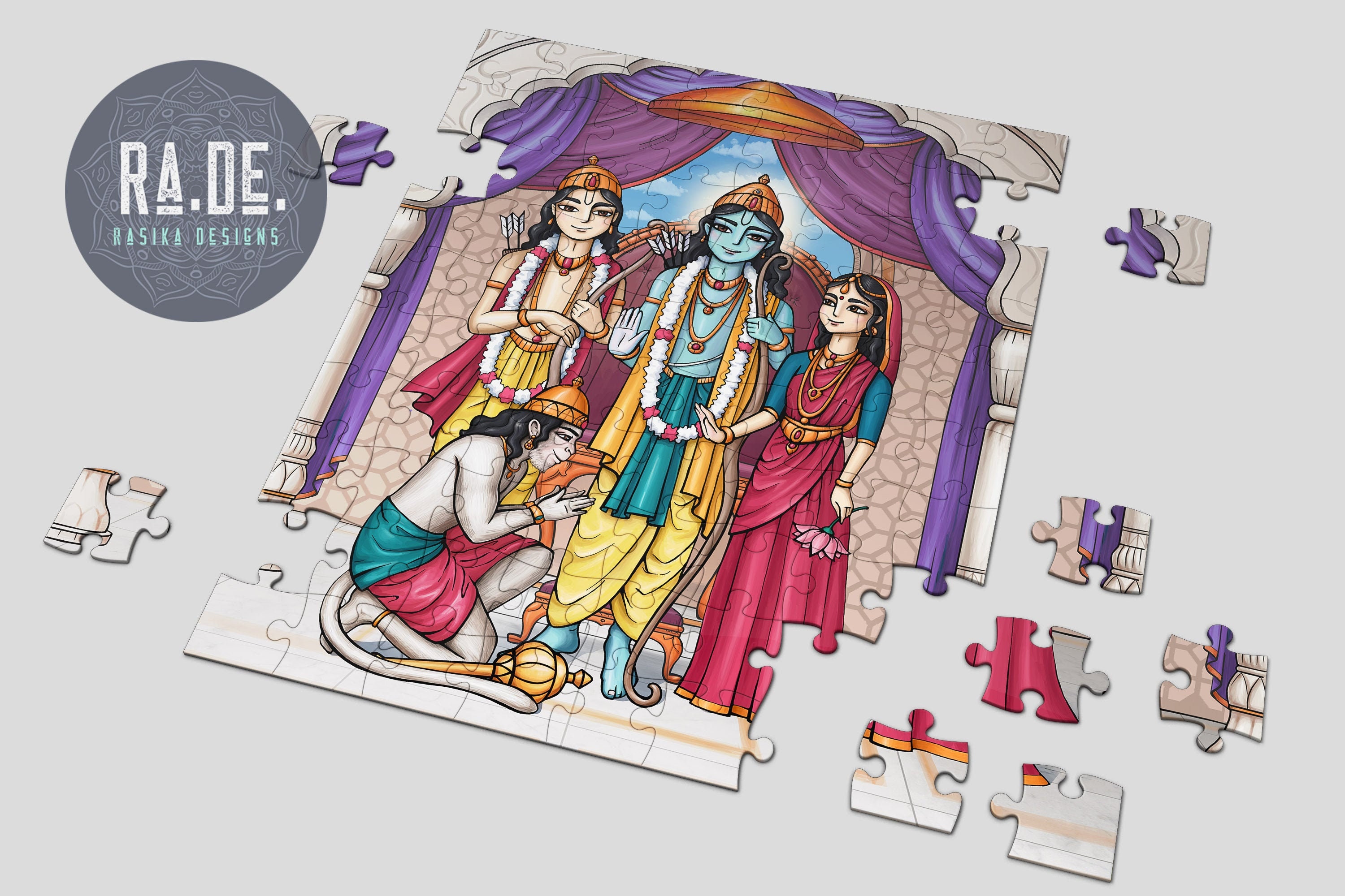 Sita Ram Lakshman Hanuman Puzzle // India Spiritual Board Games - Rasika Designs