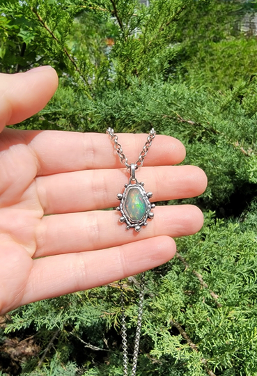 sterling Silver Opal Pendant, Handmade, One Of A Kind, Unusual Jewelry