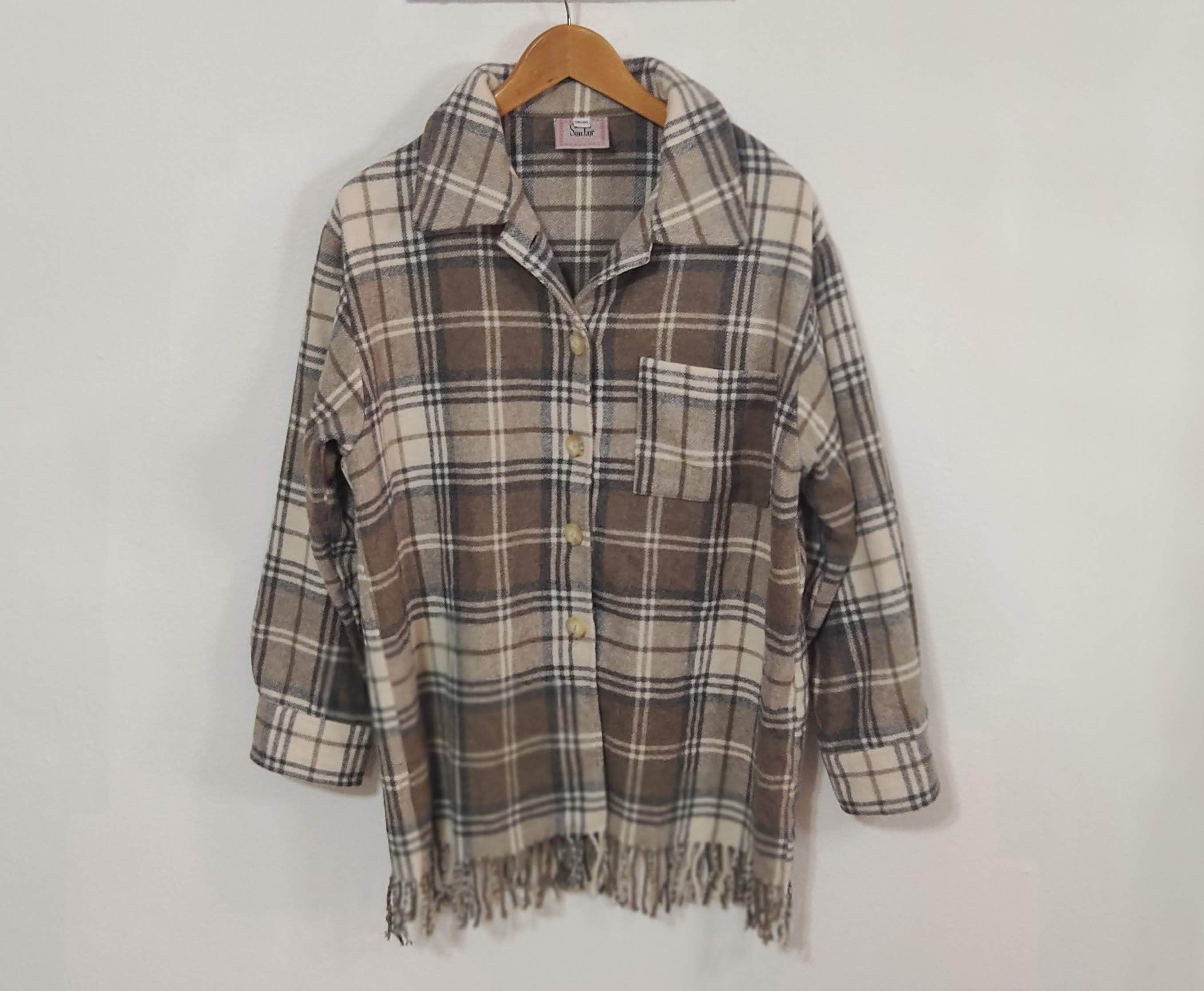 80S Wool Blend Oversized Plaid Flannel Shirt Womens