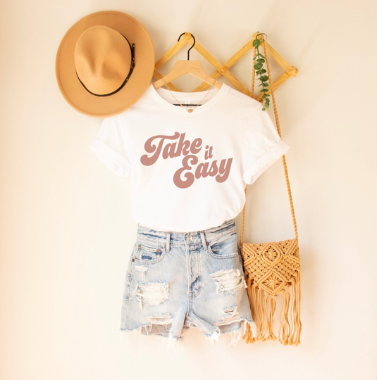 Take It Easy Tee, Easy, Retro, Retro Graphic Gift, Unisex Boho Tshirt