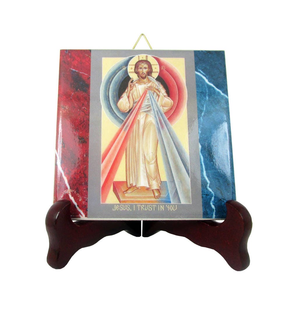 Christian Gifts - Jesus Christ Of Divine Mercy Icon On Ceramic Tile Art Wall Decor