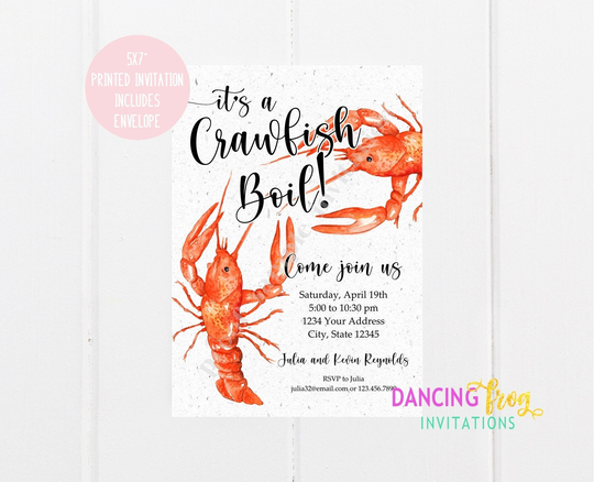 Crawfish Boil Invitation, Crawfish, Cajun Seafood, Birthday, Kraft Or White Envelope Included