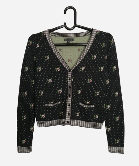Vintage Womens Wool Blend Dirndl Cardigan Austrian Trachten Floral Embroidery Sweater Tyrol Oktoberfest Alpen Bavarian