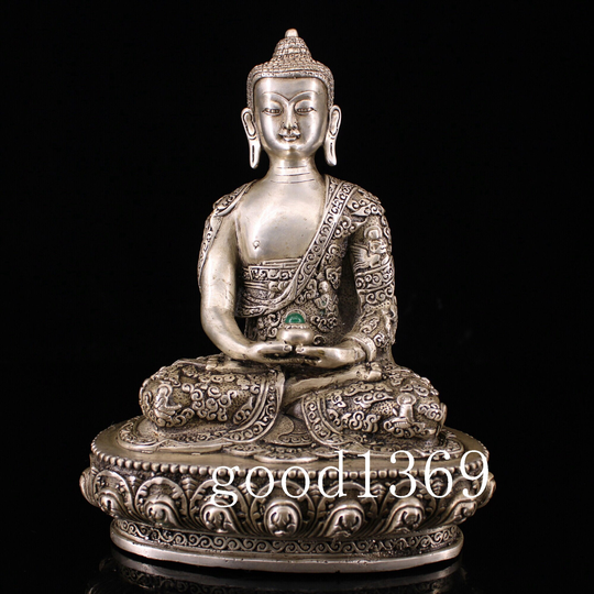 Chinese Antiques Pure Hand-Carved Pure Copper Release Infinite Life Buddha Inlaid Gemstone Gilt Silver Plated Buddha.3