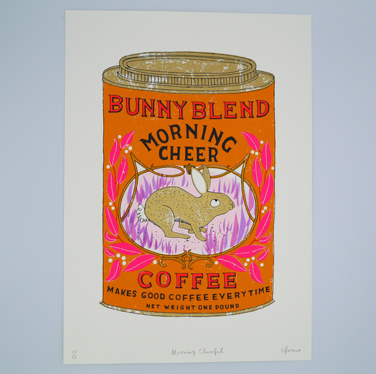 Bunny Blend Coffee Tin Screen Print - Morning Cheerful