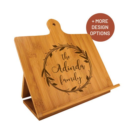 Personalized Recipe Book Stand Holder Bamboo | Kitchen Easel Cook Tablet Engraved Housewarming Wedding Mothers Day Gift