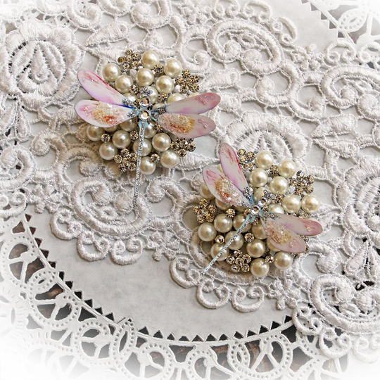 Reneabouquets Original Dragonfly Set ~ Frosty Pink Premium Paper Glitter Glass Dragonflies