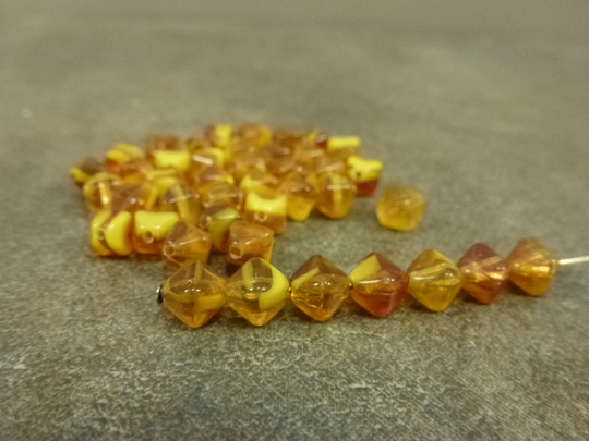 50Pc Amber Honey & Yellow Blend Lucerna Bicone Beads, Czech Pressed Glass