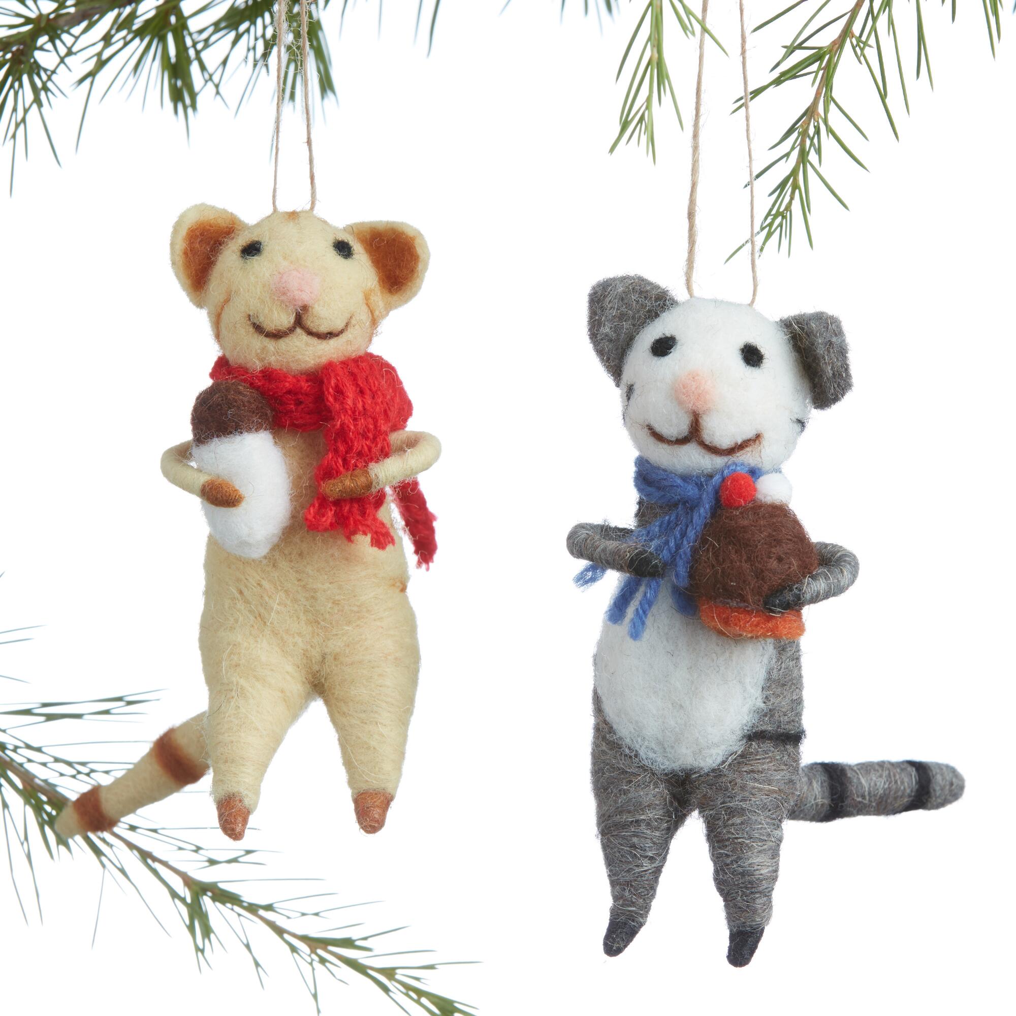 Felted Wool Snacking Cat Ornaments Set of 2: Multi by World Market