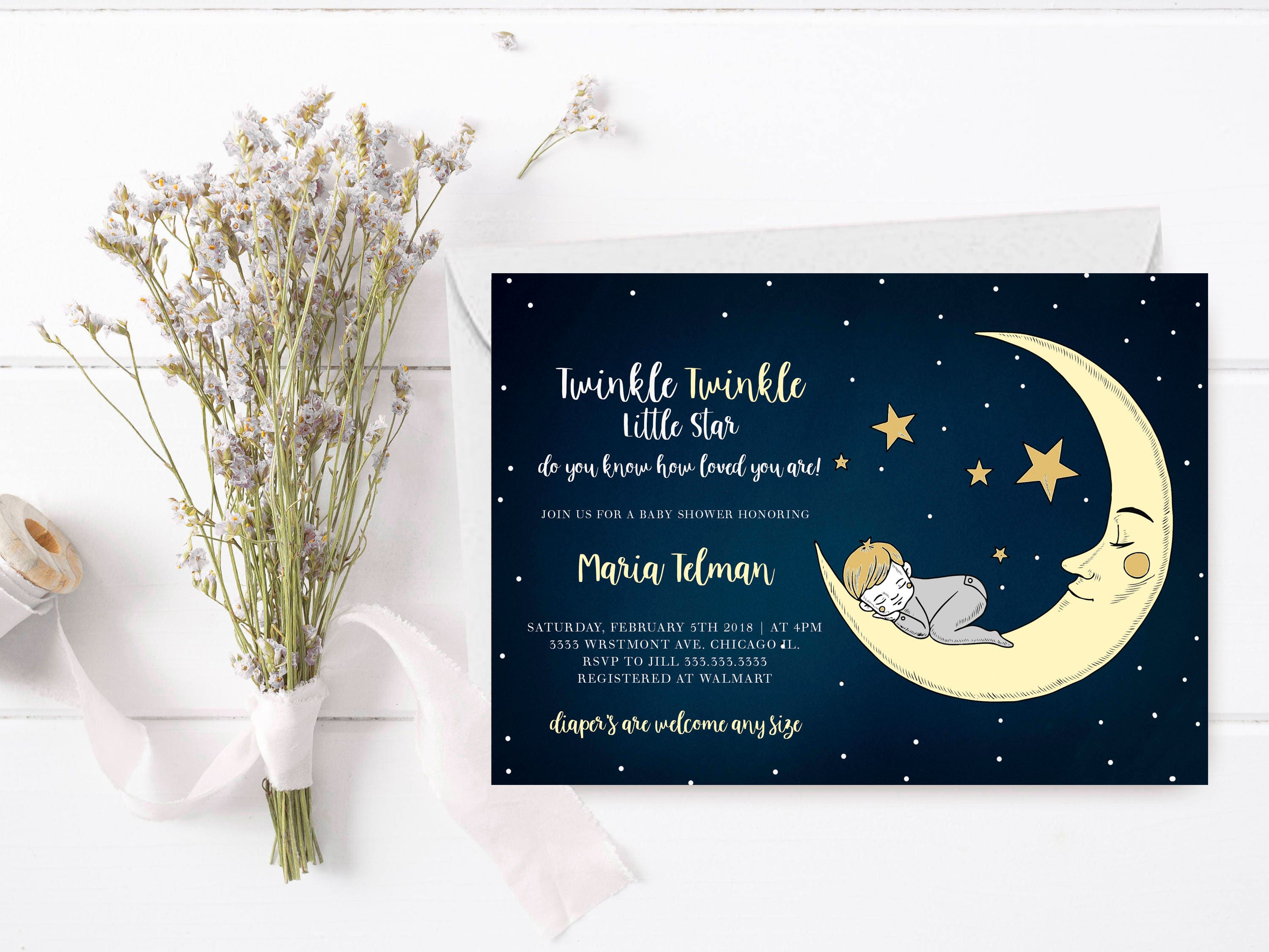 Twinkle Baby Shower Invitation, Twinkle Little Star Shower, Stars Invitation , Nursery Rhyme Invitations