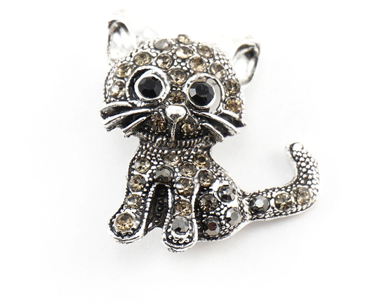 Cute Tiny Little Cat Brooch, Silver Pin, Vintage Rhinestone Pet Kitten Brooch Gift For Women Men