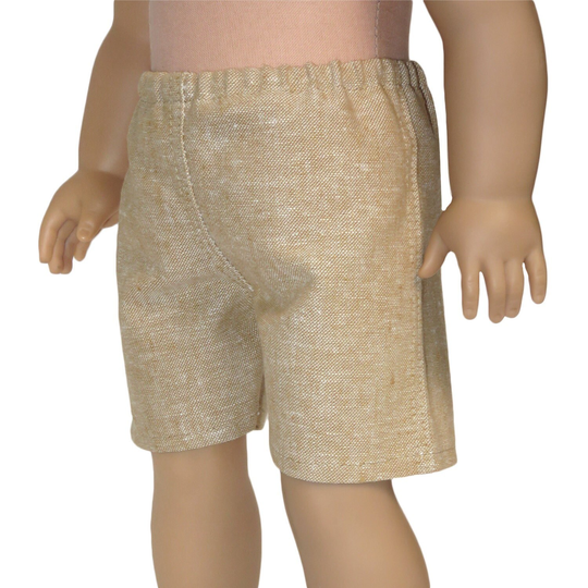 18" Doll Shorts. Tan Linen Blend Long 18 Inch American Made Girl Or Boy Clothes