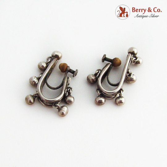 Morales Medrano Screw Back Earrings Ball Dangles Sterling Silver 1950