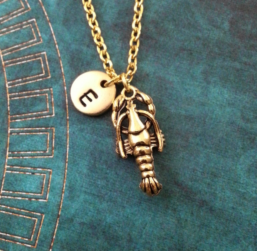 Lobster Necklace Small Gold Charm Jewelry Seafood Pendant Sea Ocean