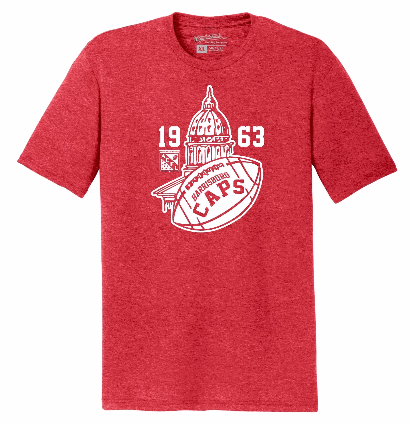 Throwbackmax Harrisburg Caps 1963 Acfl Football Premium Tri-Blend Tee Shirt - Red Heather