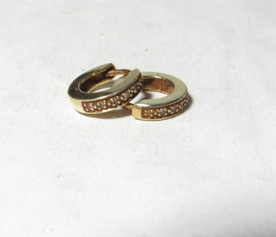 14K Solid Yellow Gold Huggie Earrings With Twelve Round Natural Diamonds