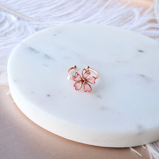 Flower Rings, Pinky Cherry Blossom Ring, Cluster Dainty Stackable Open Adjustable Floral