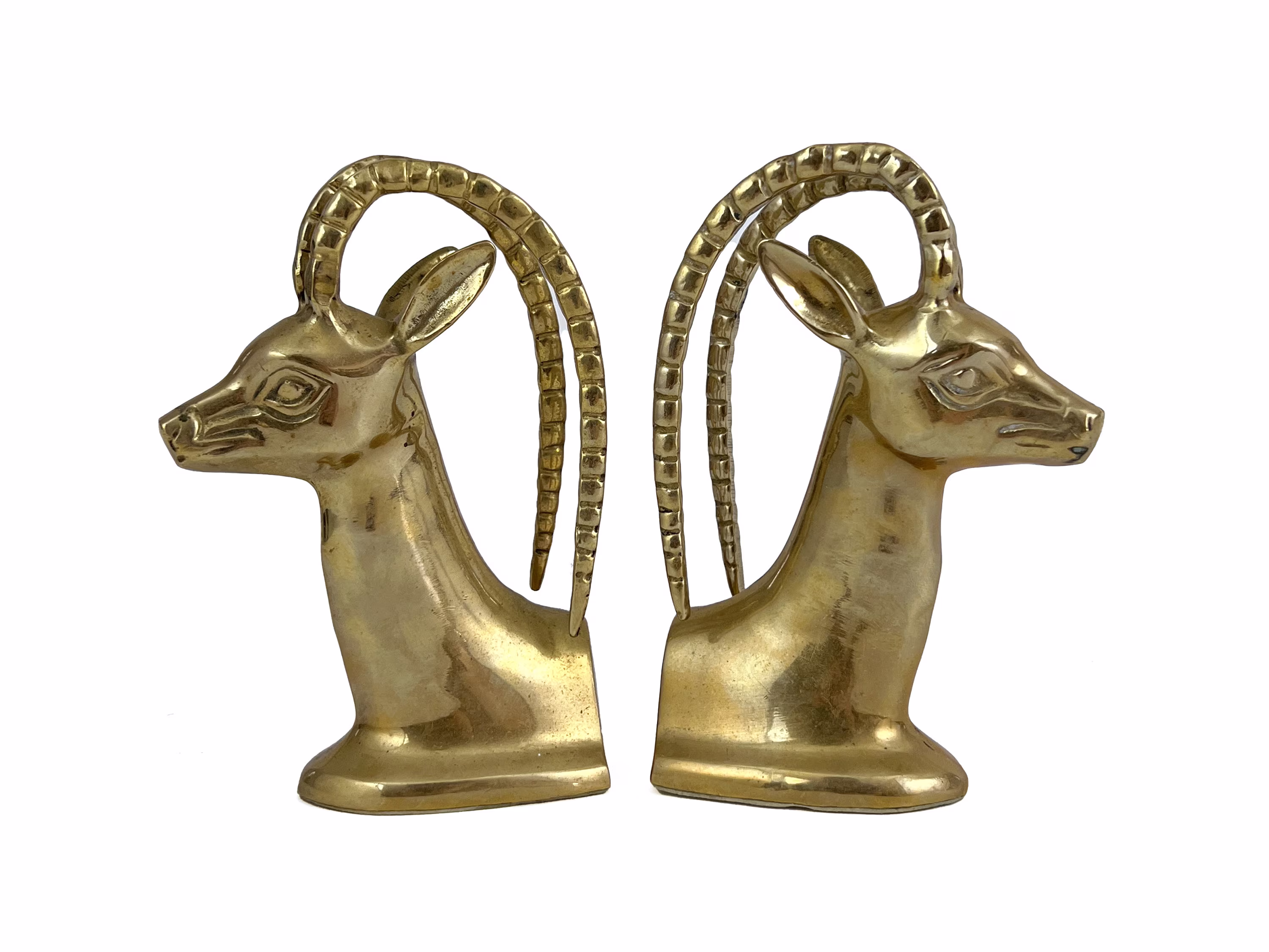 Vintage 1970S Pair Of | 2 7" Brass Gazelle/Ibex Head Bookends