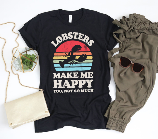 Lobsters Make Me Happy Sunset Retro Shirt/Lobster Gifts Gift For Lover Design Tank Top Hoodie