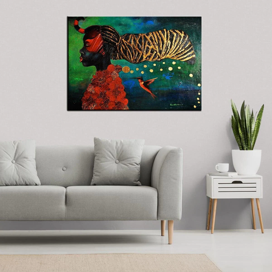 African Woman Canvas, Wall Art Framed Canvas Art, Gold Hair Woman, Print, Mothers Day Gifts