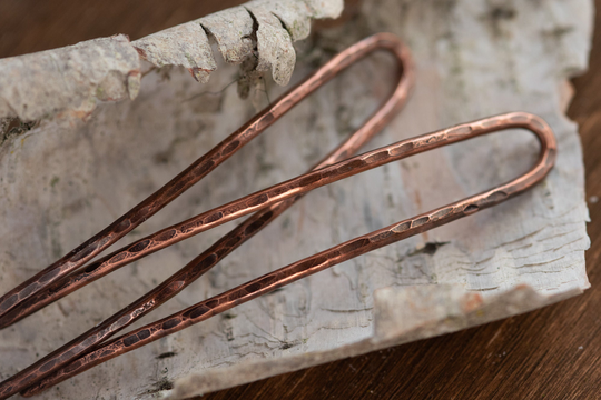 Handmade Copper Bun Holder Pin, French Hair Horseshoe Accessory. Mini Fork, U Hair Prong, Clip, Womens Gift