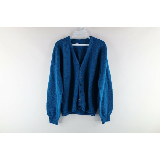 60S Rockabilly Mens Medium Wool Blend Knit Cardigan Sweater Royal Blue Usa, Blend Sweater