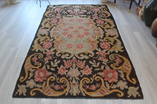 Floral Kilim Rug, Vintage Karabagh Kilim, Ethnic Bohemian Rug/N-615 5'6"x 9'2" Feet