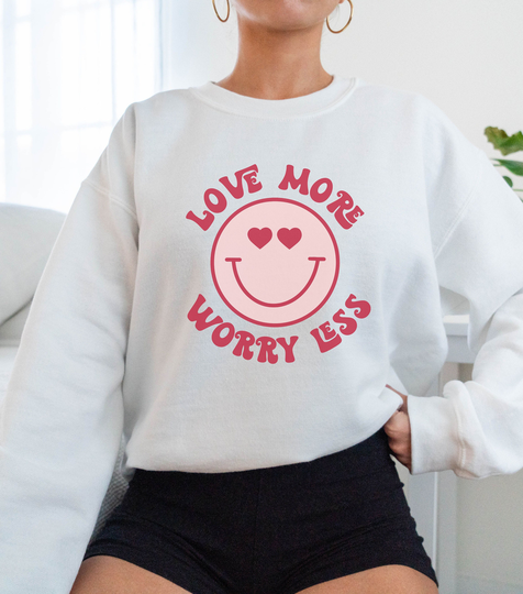Love More Worry Less Unisex Heavy Blend Crewneck Sweatshirt, Cute Valentines Day Sweatshirt