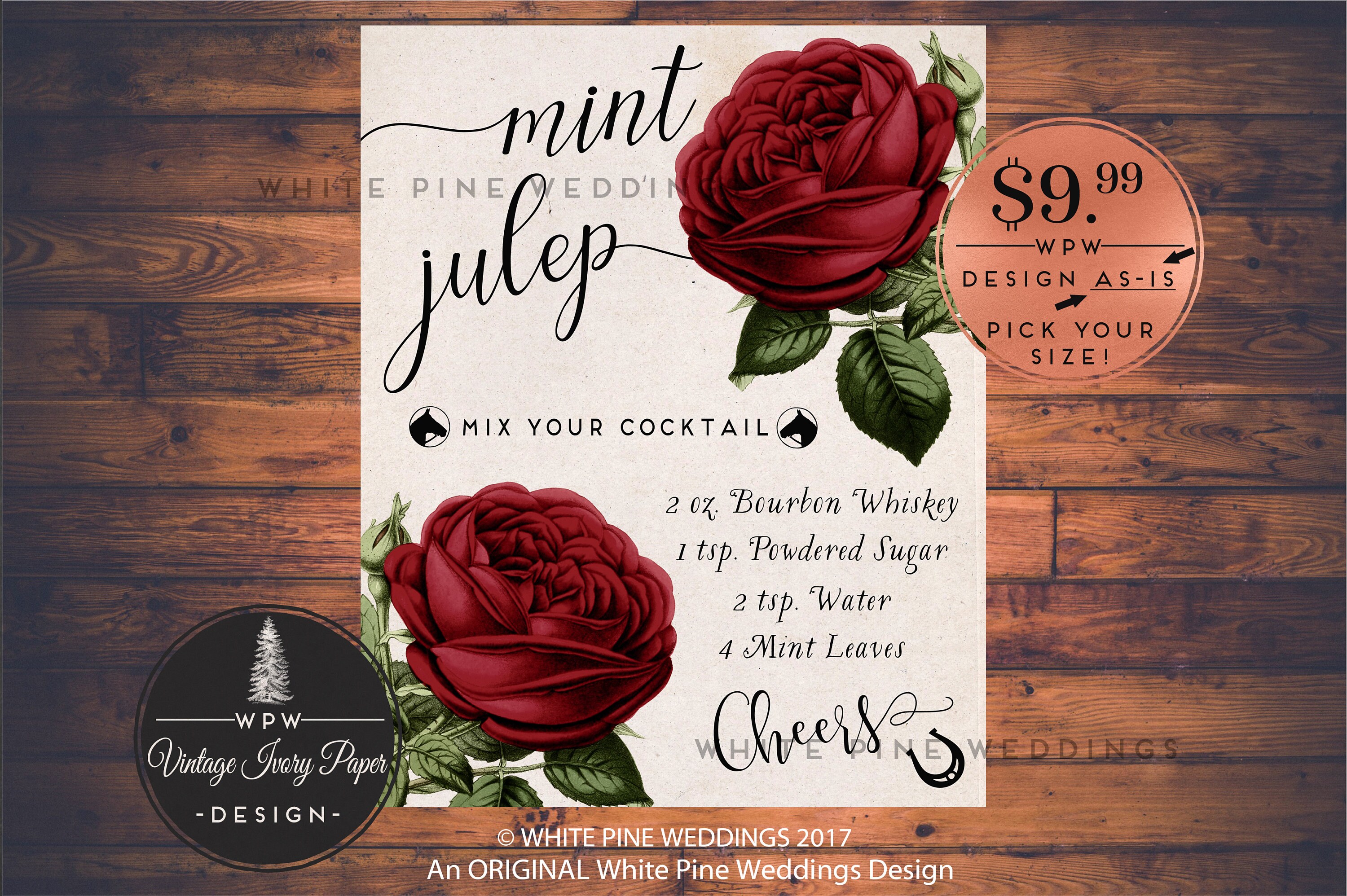 Mint Julep Drink Sign, Kentucky Derby Bar Sign, Cocktails, Party, Recipe