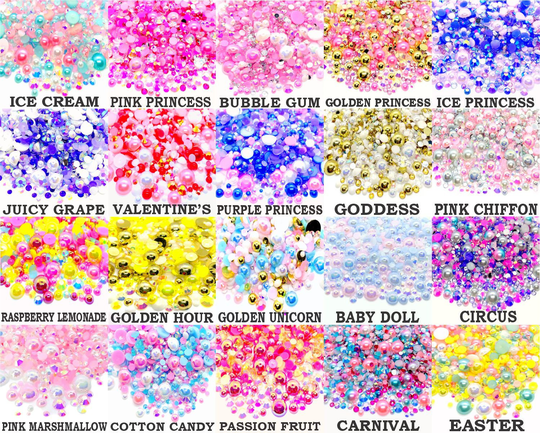 Bulk Pearl Blend Mixes Rhinestone 2 Ounce Jar Mix 2mm-10mm Flatback Jelly Resin | Faux Pearls Rhinestones Mixed Sizes