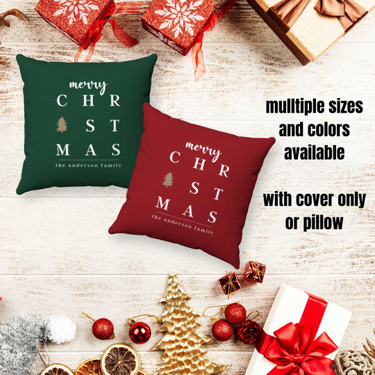 Personalized Merry Christmas Pillow, Decor, Custom Holiday Pillow Cover
