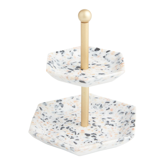 White, Pink And Blue Terrazzo 2 Tier Jewelry Stand: Multi by World Market