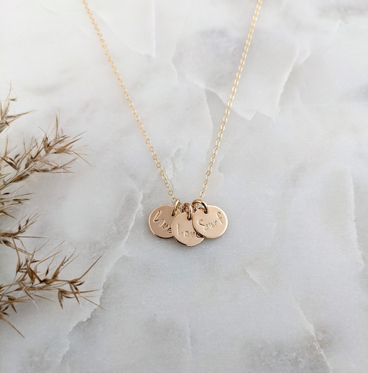 Live, Love, Surf Necklace, Ocean Jewelry, Personalized Gold Disc Charms, Gift For Surfer, The Stamped Life