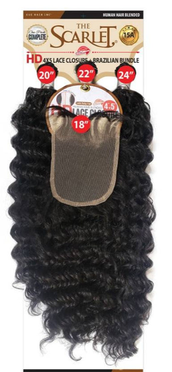 4Pc Deep Wave Brazilian Human Hair Blend Bundles With Hd Lace Closure Extensions