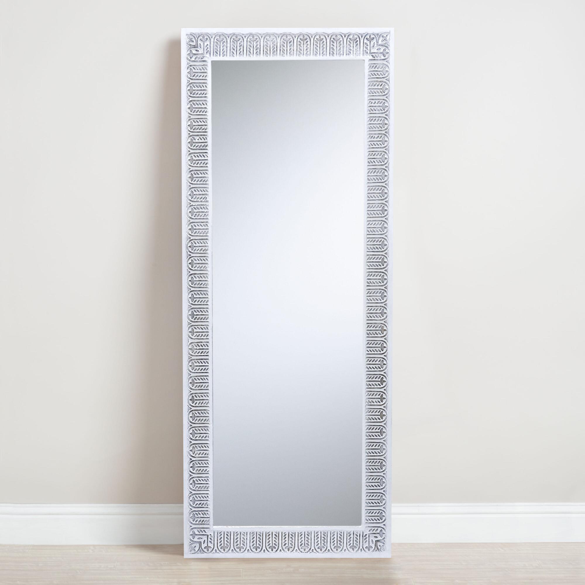 Natural And White Carved Wood Leaning Full Length Mirror by World Market