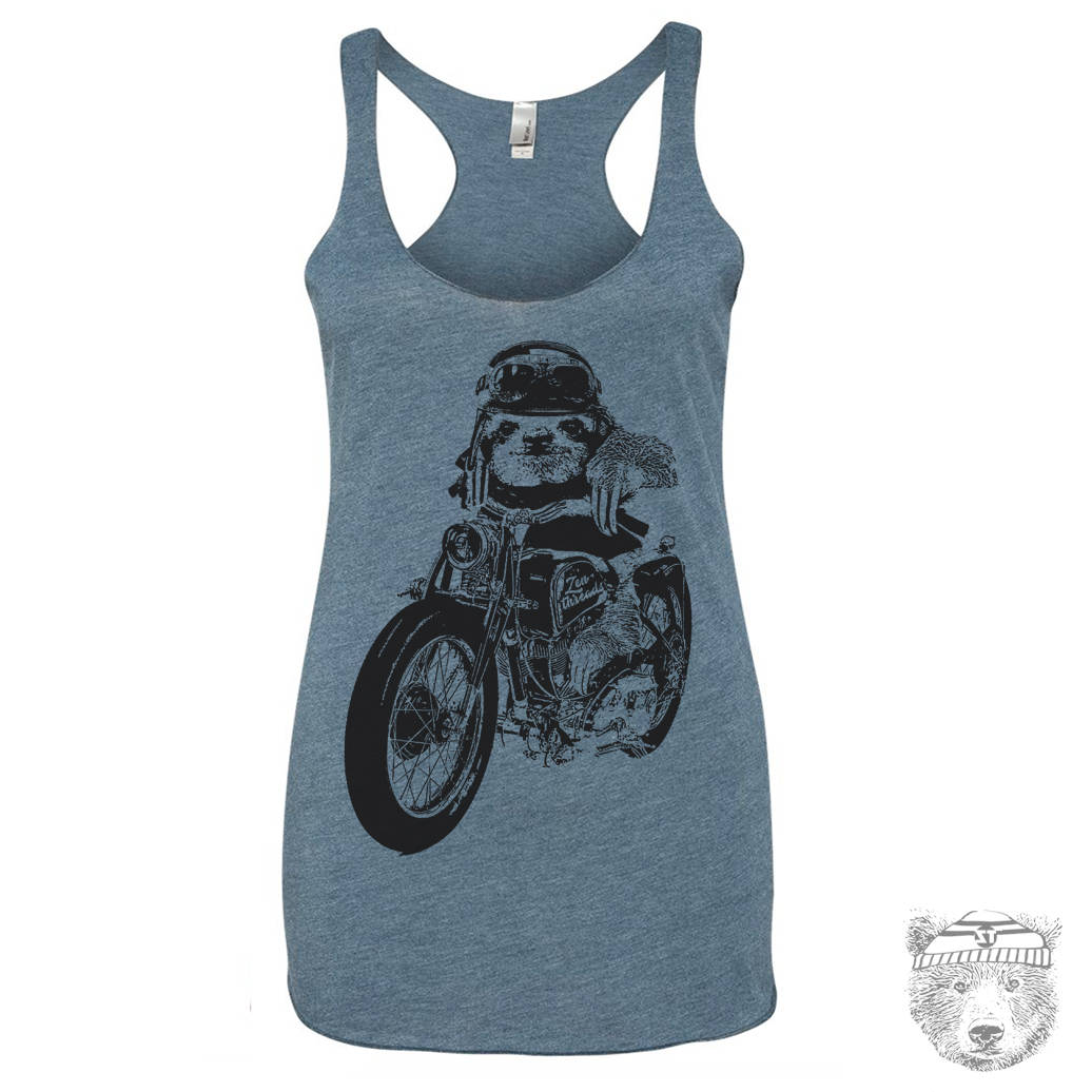 Women's Sloth Motorcycle Tri-Blend Racerback Tank Top
