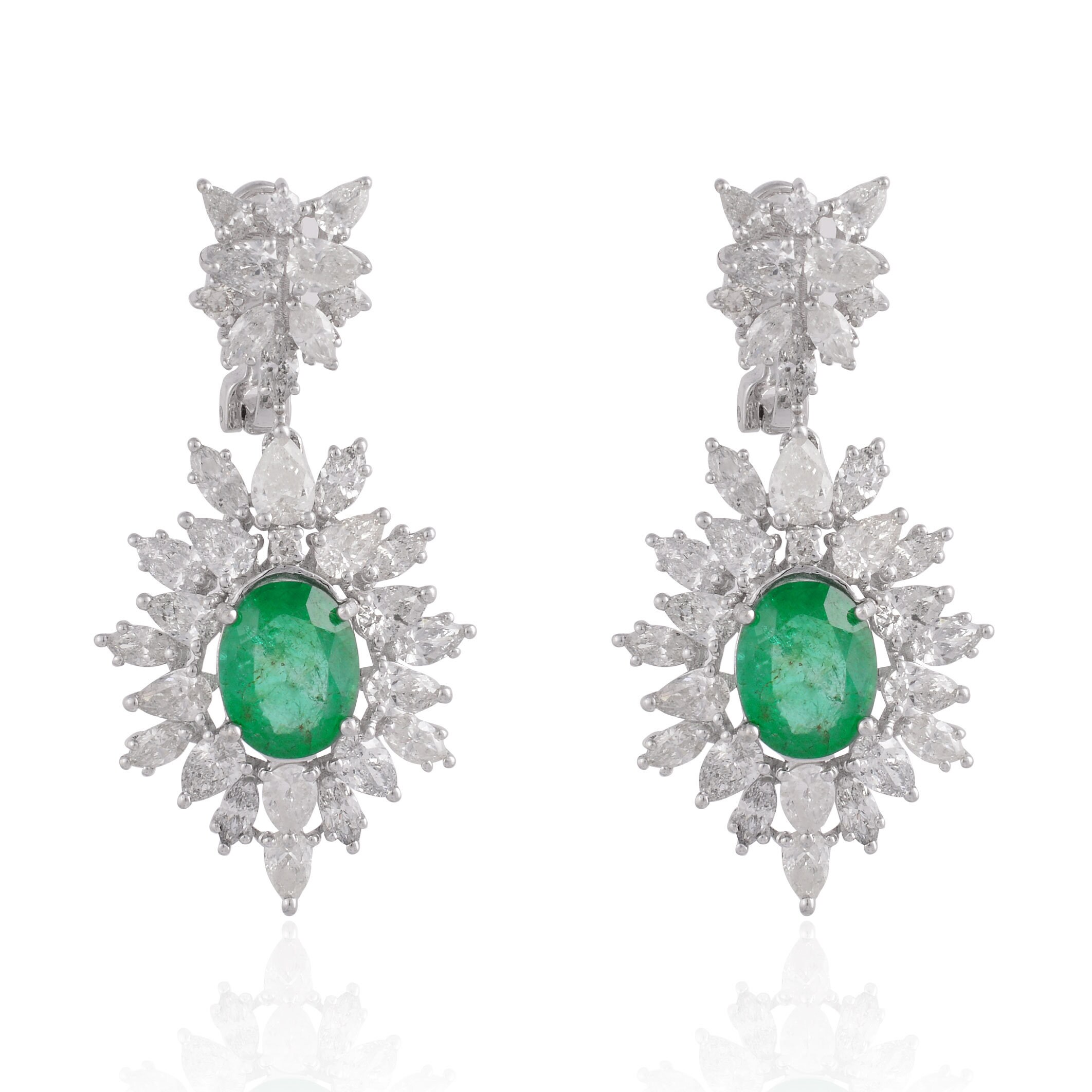 On Sale 14K White Gold Oval Shape Green Emerald Earrings 11.1 Ct Si Clarity Hi Color Pear Diamonds Certified Jewelry