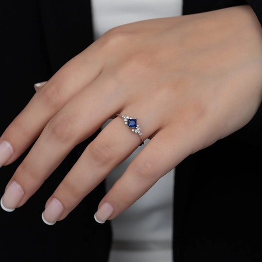 Blue Sapphire 14K Solid Gold Ring, Minimal Design, Birthday Stone, Womens Day Gift, Jewelery, Natural Diamond
