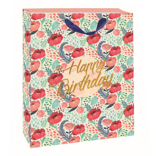 Large Floral Happy Birthday Gift Bag: Multi - Paper by World Market