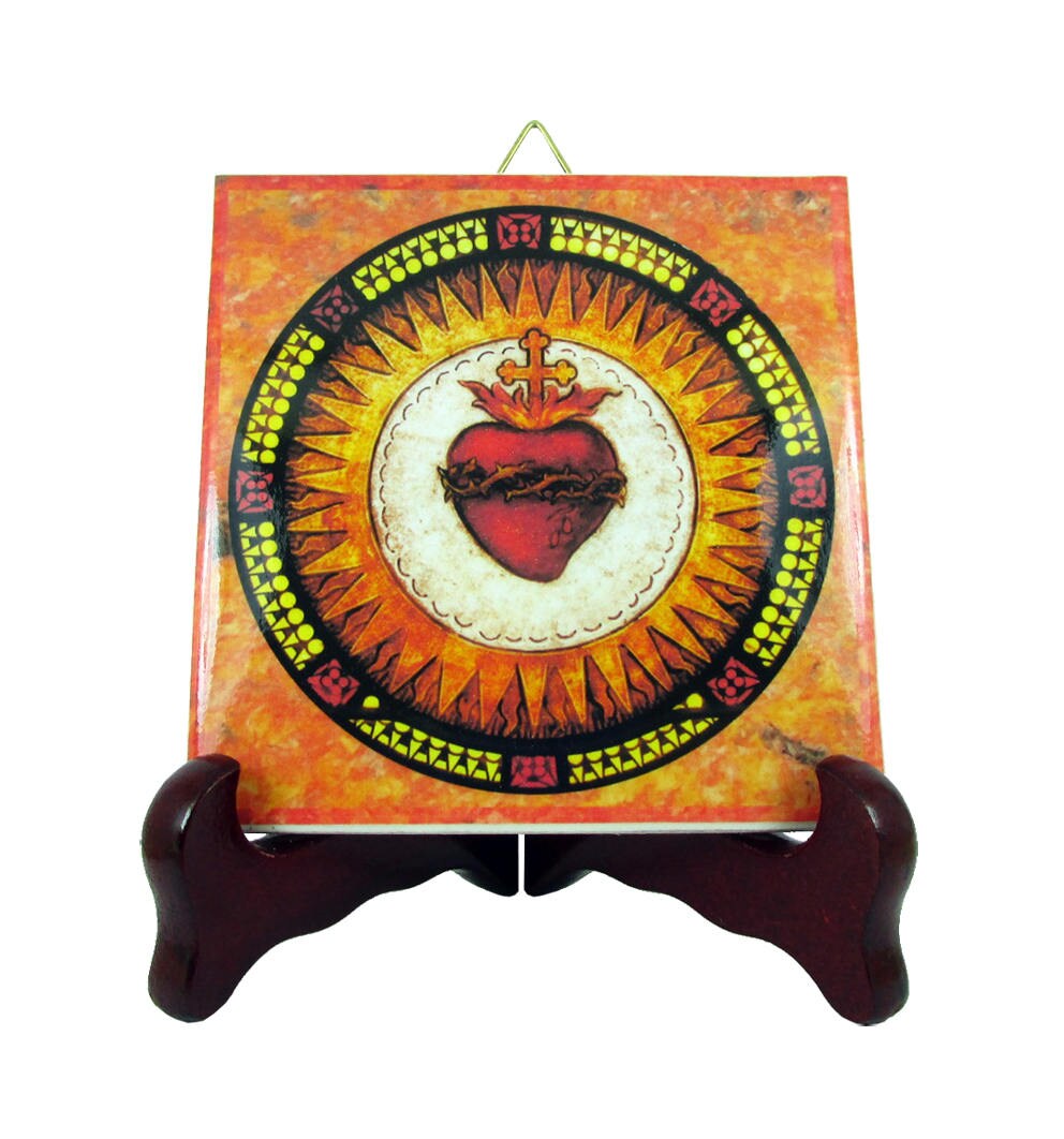 Sacred Heart Collectible Ceramic Tile - Handmade in Italy Folk Art Holy Christian Gifts Jesus Catholic