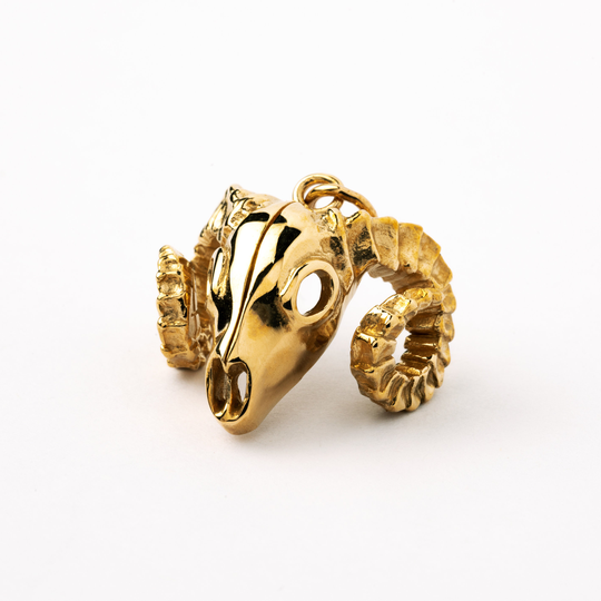 Gold Ram Skull Necklace, Charm Tiny Pendant Pendant, Animal Aries, Baphomet