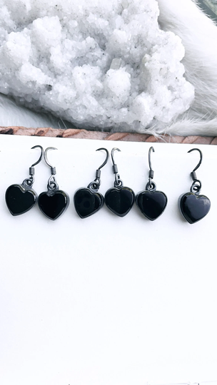 Big Black Onyx Earrings, Heart Long Dangle, Gemstone Earrings