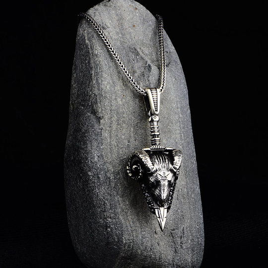 Silver Ram Head Necklace, Aries Handmade Pendant Animal Jewelry Viking 925K Sterling Gift For Him