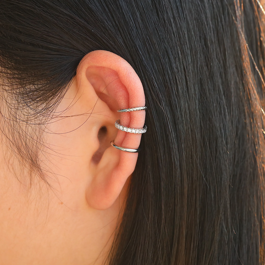 Silver Ear Cuffs Set, Streetwear Earrings, Cuff, Cz Cuffs, Cuff No Piercing, Crawler, Helix Conch Piercing, Hoop