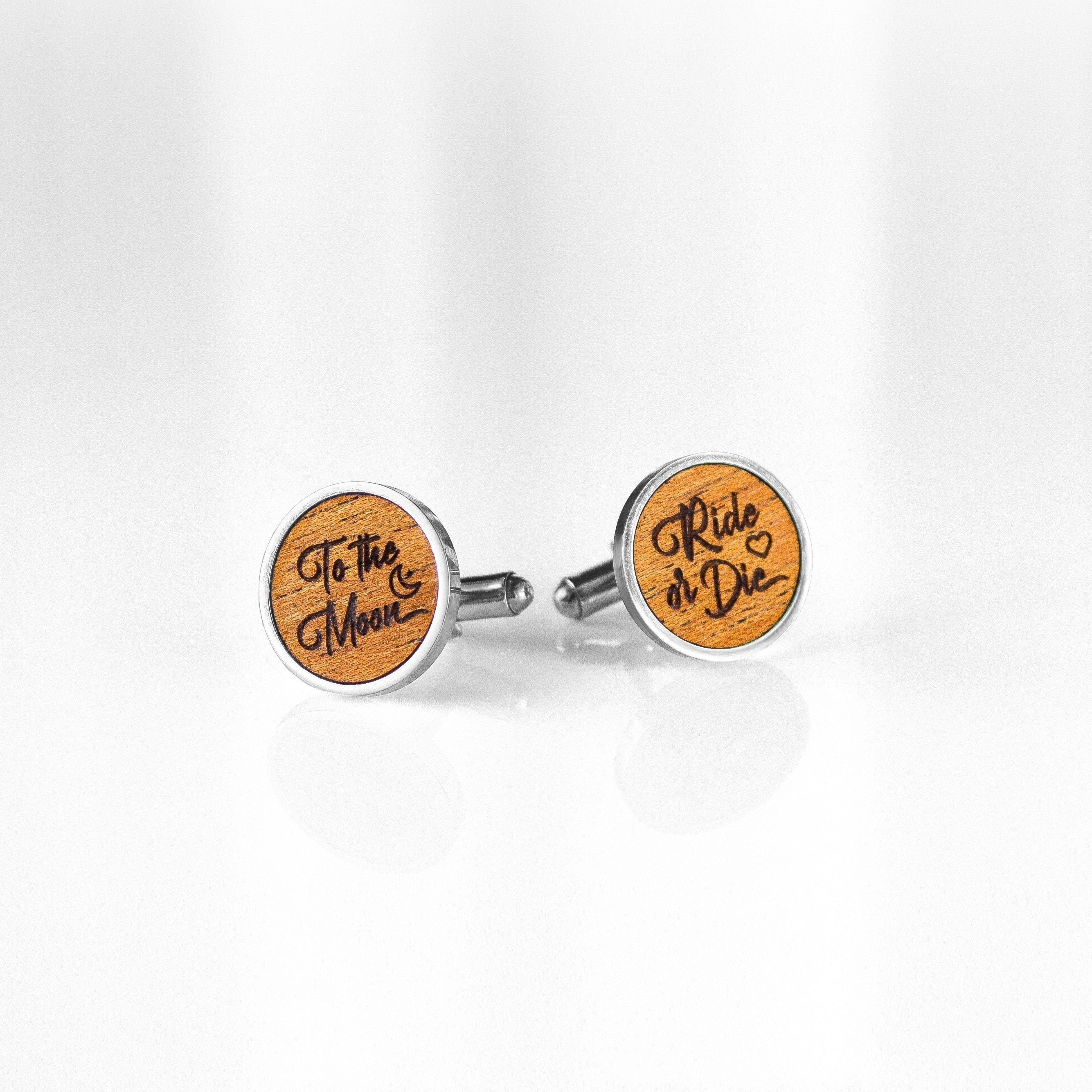 Wooden Cufflinks With Actual Handwriting, Boyfriend Husband Gift Monogram Wood Personalized Cuff Links, 5Th Anniversary For Him