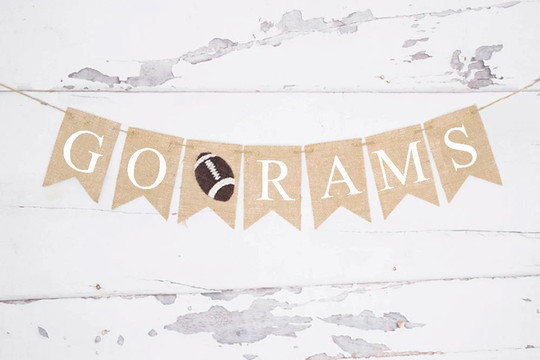 Go Rams Football Banner, Decor, Superbowl Sign, Sports Garland, Party Decorations, B1010