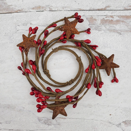 Rusty Stars & Red Small Pip Berry Berries 1.5" Taper Candle Ring